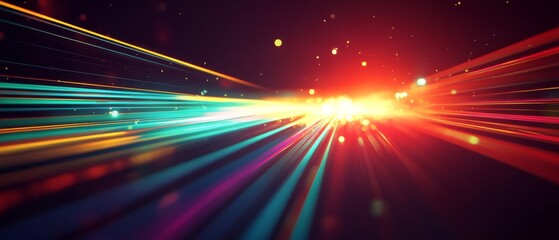 Poster - Bright streaks of color radiating from a central point create a vibrant and dynamic visual effect in an abstract composition