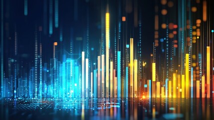 Poster - This vibrant digital illustration showcases an energetic data visualization, featuring colorful bars and lines that represent modern technology and analytics.