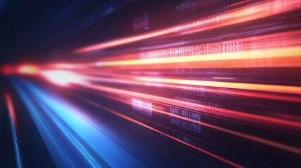 Poster - Vibrant light trails create a sense of speed and motion in a dynamic digital environment