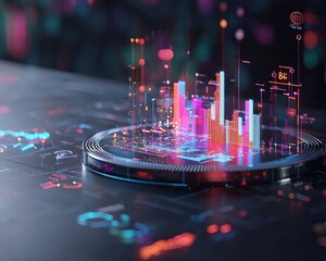 Poster - Explore a dynamic data visualization concept featuring vibrant neon colors and advanced graphics. Ideal for technology and analytics projects.