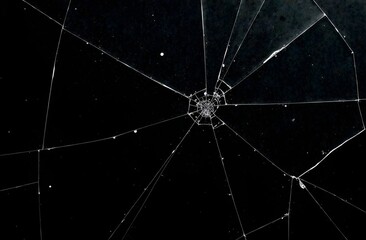 broken glass window texture isolated black background. perfect broken glass textured like spider web
