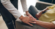 © Charlize D/peopleimages.com - Doctor, IV needle and patient hands with plaster at a hospital with vaccine and healthcare infusion with virus. Medicine, clinic and medical support and nurse helping with blood sample for treatment