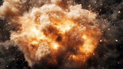 Poster - Dramatic explosion of dust and fire against a dark backdrop illustrating chaos : Generative AI