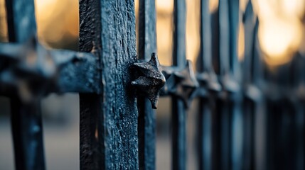Aufkleber - Intricate Iron Fence Detail with Star Shapes Captured in Warm Evening Light : Generative AI