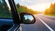 © Generative AI - Scenic Road View from a Car with a Glimpse of Nature at Sunset Reflecting a Serene Journey Experience : Generative AI