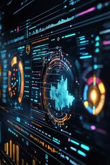 Poster - Explore a high-tech digital data visualization interface showcasing vibrant graphs and analytics, perfect for technology, design, and innovation themes.
