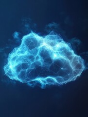 Poster - creative glowing polygonal cloud on blue background. cloud computing and data concept. 3d rendering.