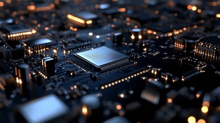 Leinwandbilder - Futuristic Computer Circuit Board with Glowing Lights and Microchips Technology Background : Generative AI