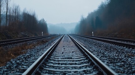 Aufkleber - Dramatic view of a railway track stretching into the distance under cloudy weather : Generative AI