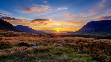 Poster - Breathtaking Sunset Over Rolling Hills and Open Fields in Nature : Generative AI