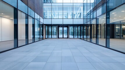 Aufkleber - Modern architectural space featuring sleek glass walls and a minimalist interior design in an urban setting : Generative AI