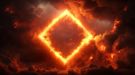 Poster - Abstract Futuristic Background with Fiery Diamond Shape in Clouds