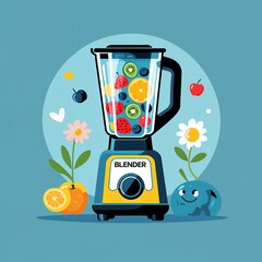 Poster - blender on plain cyan background childish style illustration