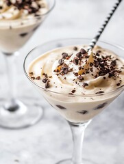 Aufkleber - Delicious dessert with whipped cream and chocolate sprinkles served in elegant cocktail glasses : Generative AI