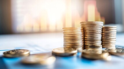 Aufkleber - Stack of coins on financial documents displaying wealth management and business growth : Generative AI