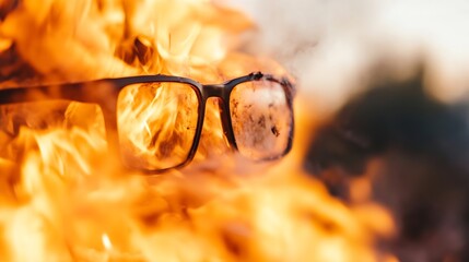 Poster - Unique and striking image of glasses engulfed in fire creating a dramatic effect : Generative AI