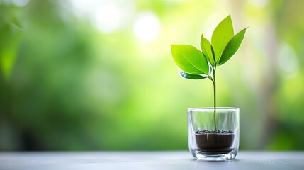 Poster - Vibrant green plant growing in a clear glass jar with soil highlighting sustainability and nature's beauty : Generative AI