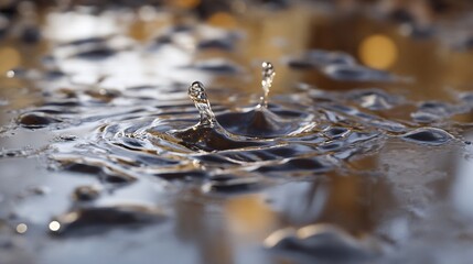 Poster - Rippling water surface with dramatic splashes as droplets fall into a serene pond environment : Generative AI