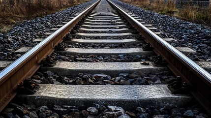 Poster - Glancing Down the Long Stretch of Railroad Tracks Surrounded by Nature : Generative AI