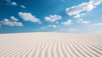 Poster - Expansive sandy dune landscape under vibrant blue sky with soft clouds : Generative AI
