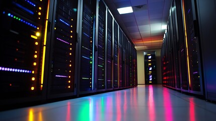 Poster - Futuristic Modern Data Center with Colorful Server Racks and Neon Lights : Generative AI