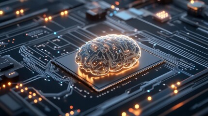 Poster - Innovative technology showcasing artificial intelligence brain simulation digital landscape 3d visualization futuristic environment close-up perspective