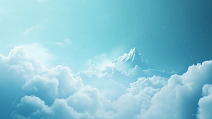 Poster - Towering peaks emerge from a blanket of soft, white clouds, basking in the gentle glow of early morning light, creating a peaceful atmosphere above the world