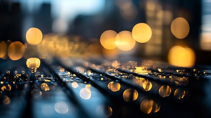 Aufkleber - Bokeh Effect of Raindrops on a Surface with Vibrant City Lights at Night : Generative AI