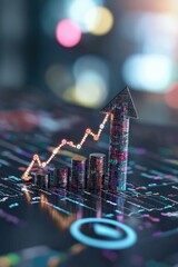 Poster - Growth Chart on Digital Background with Light Bokeh