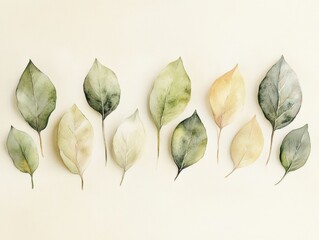 Poster - Delicate watercolor leaves art home decor botanical illustration minimalist style close-up view nature's beauty and serenity