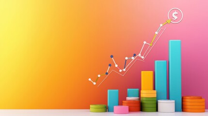 Poster - Growth Chart with Colorful Coins and Dollar Symbol