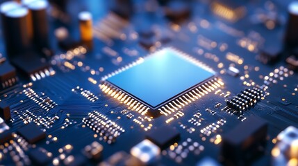 Aufkleber - Detailed View of Modern Microprocessor on Circuit Board with Bright Lighting : Generative AI