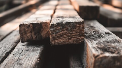 Poster - Closeup View of Stacked Wooden Logs Highlighting Natural Texture and Grain Patterns : Generative AI
