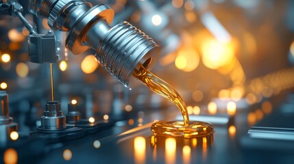 Poster - Industrial machinery pouring viscous liquid advanced manufacturing facility close-up shot high-tech environment macro viewpoint precision engineering concept