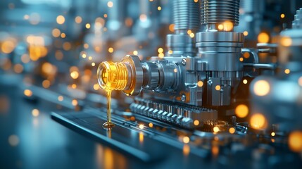 Poster - Industrial automation oil flow control manufacturing facility digital art modern equipment close-up perspective advanced technology