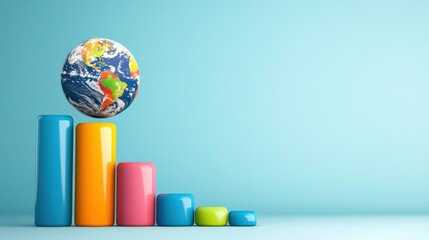 Poster - A vibrant representation of progress featuring a globe atop colorful bars, symbolizing growth, analytics, and global awareness in business and environmental contexts.