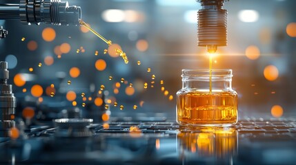 Poster - Industrial oil extraction process modern factory product photography high-tech environment close-up view innovation in manufacturing