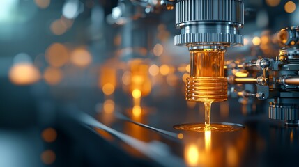Poster - Precision oil extraction process in a high-tech industrial facility capturing the flow of liquid gold futuristic environment macro viewpoint engineering innovation