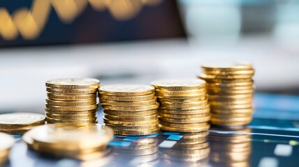 Aufkleber - Stacks of Golden Coins Representing Wealth and Financial Investment Growth : Generative AI