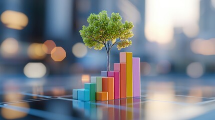 Poster - Growth Concept with Tree and Colorful Bar Graphs