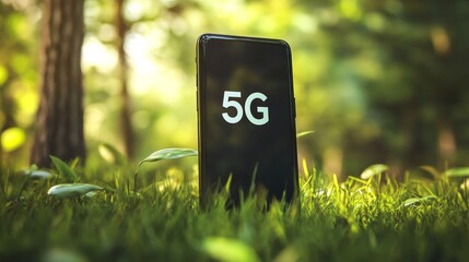 Poster - 5g technology revolutionizing connectivity in nature's embrace – mobile device interaction outdoor setting innovative perspective