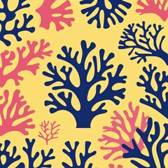 Poster - coral on plain yellow background childish style illustration