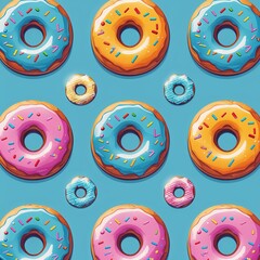Poster - donuts on plain cyan background childish style illustration