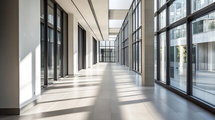 Leinwandbilder - Spacious Modern Hallway with Large Windows and Natural Light Creating an Inviting Atmosphere : Generative AI