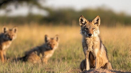 Poster - Wild coyotes in natural habitat create striking wildlife photography : Generative AI