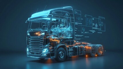 Poster - Advanced truck visualization transportation hub digital render futuristic environment 3d viewpoint vehicle concept for enhanced logistics efficiency