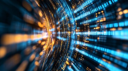 Leinwandbilder - Futuristic Abstract Digital Background with Bright Lights and Lines Creating a Sense of Depth and Technology : Generative AI