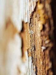 Poster - Close up of textured wooden bark showcasing intricate details and natural patterns in warm tones : Generative AI
