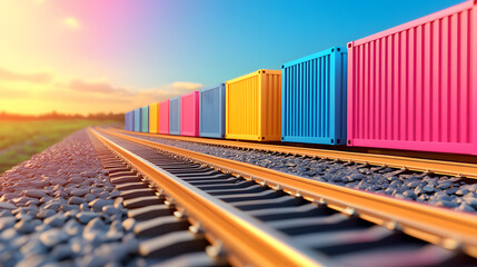 Poster - Streamlined logistics strategy for container transport railway tracks hdr image urban landscape