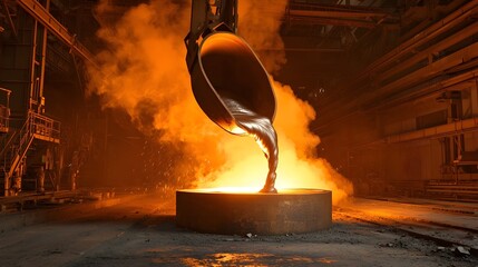 Poster - A Photo Depicting a Large Industrial Crucible Pouring Molten Iron Into a Mold with Billowing Clouds of Steam Rising from the Hot Liquid Metal